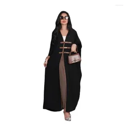 Ethnic Clothing 2024 Dubai Fashion Modest Solid Open Kimono Abayas Leather Buckle Long Sleeve Contrast Color Robe Ramadan Muslim Women