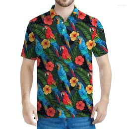 Men's Polos Tropical Animal Parrot 3d Printed Polo Shirt Men Summer Beach Loose Short Sleeves Birds Pattern Shirts Tops Lapel T-Shirt