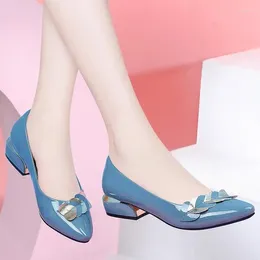 Casual Shoes Pointed Toe With Medium Heels Ladies Footwear Blue Low Heel Elegant Square Shallow Career Women's Normal Leather L