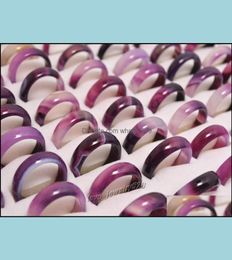 Band Rings Jewelry New Beau Smooth Purple Black Round Solid Jade/Agate Gem Stone 20Pcs Lots Drop Deliver Dhwda7669764