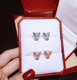 brand S925 pure silver leopard ear nails highquality zircon set classic cheetah design fashion overbearing personality couple2831134