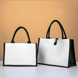 Shopping Bags Black/White Large Capacity Canvas Handbag Burlap Bag Foldable Travel Storage Organizer Eco-Friendly Grocery Wholesale