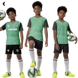 Jerseys Polyester Cheap Sublimation Football Jersey Kids Custom Boys Black And White Soccer Uniform Sports Wear Set With Name WKZ18 H240508