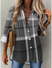 Women's Blouses 2024 Shirt Blouse Plaid Red Blue Purple Print Button Long Sleeve Casual Fashion Collar Fit Spring & Fall Tops