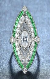 Female Male Antique 925 Silver Big Wide Rings For Women Men Green Stone White Zircon Wedding Bands Turkish Jewellery Emerald Ring8228603