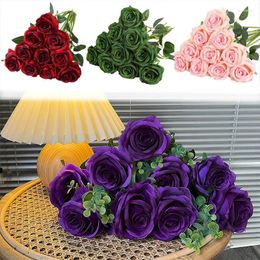 Decorative Flowers Artificial Bouquet 10 Head Rose Simulation Flower Wedding Decoration Fake For Party Home Decor Outdoor