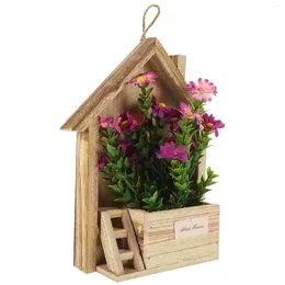 Decorative Flowers European Style Wooden Hanging Basin Wall Flower Basket Decorations For Home Faux Fake Baskets Ornament