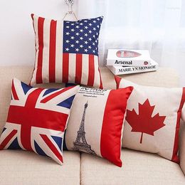 Pillow United Kingdom Canada France Flag Case Linen Cotton Square Pillowcase For Furniture Home Decorative Cover