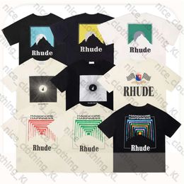RH Designers Mens Rhude Embroidery T Shirts For Summer Mens Tops Letter Polos Shirt Womens Tshirts Clothing Short Sleeved Large Plus Size 100% Cotton Tees Size S-Xl 417