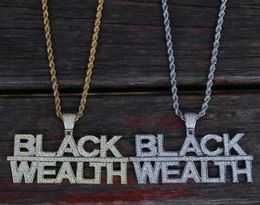 iced out BLACK WEALTH pendant necklaces for men women hip hop luxury bling diamond letter pendants gold silver rapper punk jewelry1727544