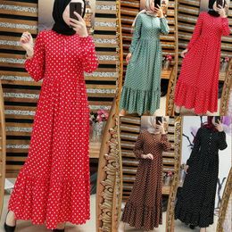 Ethnic Clothing Maxi Dress Classic Polka Dot Ruffled High Waist Dresses For Muslim Women Dubai Turkey Abaya Kaftan Eid Ramadan Abayas