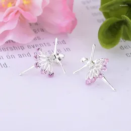 Stud Earrings 925 Silver Mini Ballet Dancer Ballerina Girl Figurine Pink Skirt Earring For Women Brinco Accessories 2024 Arrival