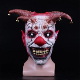 Masks Horror Halloween Clown Mask Scary Cosplay Full Face Latex Mask with Bells Joker Masks Halloween Party Supplies