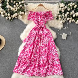 YuooMuoo Romantic Floral Print Off Shoulders Long Women Dress 2024 Summer Fashion Bohemian Vacation Beach Party Robe Femme 240418