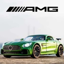 Diecast Model Cars 1 32 Mercedes Benz GTR AMG sports car die cast metal alloy model car sound light pull back series childrens toy giftsL2405