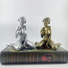 Sculptures Sexy Nude Girl Statue Resin Female Sculpture Art Table Decor Bronze Naked Woman Lady Figure Figurine Home Room Unique Decoration