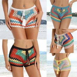 Bikini Cover Up Beach Dress Female Summer Women Bathing Suit Crochet Sexy Shorts Stripe Acrylic Pareo For The 2024 Swimsuit Set