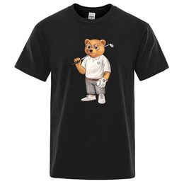 -Shirts Gentleman Teddy Bear PlayGolf Men T Shirts Summer Cotton Sweat T-Shirts Breathable Loose Clothes Hip Hop Short Sleeve 2024 J240506