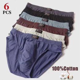 Underpants 6Pcs/Mens Underwear Cotton Middle-aged Mens Briefs Sexy Boxer Solid Color High-stretch Mid-waist Pants Breathable Mens Shorts Y240507