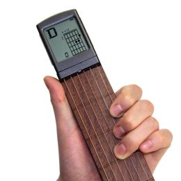 Accessories Pocket Guitar Chord Practise Tool Portable Guitar Neck for Trainer Beginner w/a Rotatable Chords Chart Screen (Battery Included)