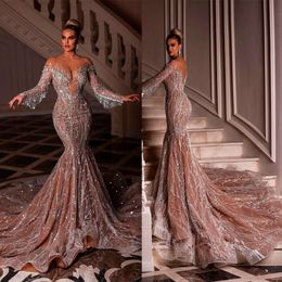 Mermaid With Long Sexy Sleeve Dress Wedding V-Neck Strpapless Lace Illusion Bodice Organza Formal Ocn Custom Made Tulle Floor-Length