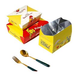 Disposable Dinnerware 50 disposable kraft paper oil proof lunch burger fried chicken takeaway packaging box Q240507
