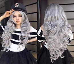 WoodFestival Grey Wig with Bangs Curly Synthetic Wigs Long Wavy Grandmother Grey Hair 80 cm9120110