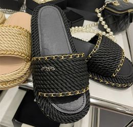 High quality Parisian women's sandals luxurious designer brand slippers metal chain handmade woven beach shoes anti slip thick soled shoes channel designer shoes ch