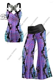 Women's Pants PLstar Cosmos 3D Printed Blue And Purple Gradient Art Retro Butterfly Vest Wide Leg Two-piece Set
