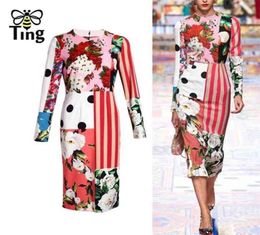 Designer Fashion Spring Summer Bodycon Dress Women's Flower Pink Print Elegant ice Lady Runway Dresses Vestidos 2105136999480