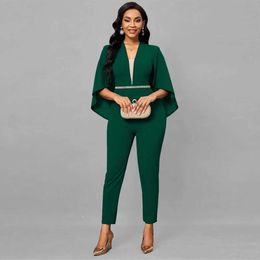 Women's Jumpsuits Rompers Women Short Bat Sle Jumpsuits Skinny Pant One Piece 2024 Solid V Neck Tight High Waist Ropmers Elegant Office Ladies Clothes d240507