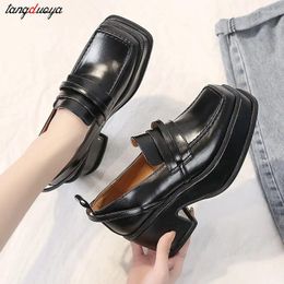 Dress Shoes Women Pumps Round Toe Female Footwear Black British Style Oxfords All-Match Clogs Platform Loafers With Casual Loiita Shoe