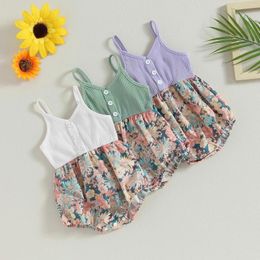 Rompers CitgeeSummer Infant Baby Girls Casual Bodysuit Sleeveless Button Floral Patchwork Playsuit Clothes