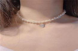 Baroque wind fresh water pearl moonstone irregularly shaped choker necklace with clavicle chain for female retro court temperament1462433