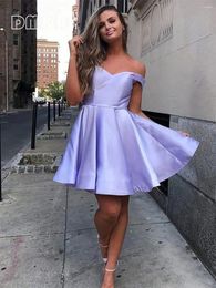 Casual Dresses Off Shoulder Satin Homecoming Dress With Pockets A Line Sweetheart Sleeveless Short Prom