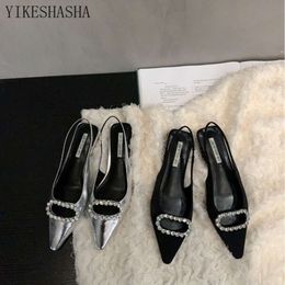 Design Flat Heel Women Fashion Rhinestone Buckle Ladies Elegant Ballet Pointed Toe Dress Wedding Shoes Bride