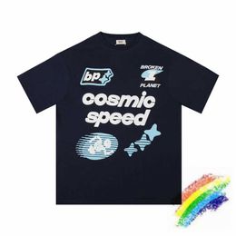 Men's T-Shirts BROKEN PLANET Puff Print COSMIC SPD T Shirt Men Women Blue Apricot Casual Top Ts T-shirt Tops T240508