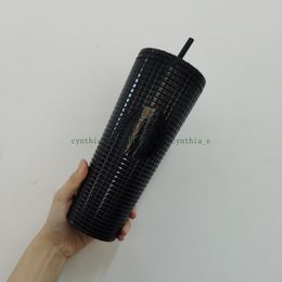 2022 TTARBUCKS Double Corn Cup Black Laser Straw Cup Tumblers Mermaid Plastic Cold Water Coffee Cups Gift Mug 256L