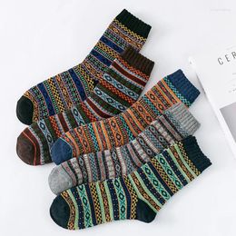 Men's Socks 5 Pairs / Lot High Quality Business Men Wool Thicken Warm Retro National Style Small Square For Snow Boots