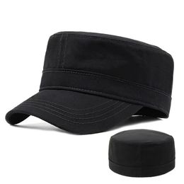 Spring 100% Cotton Leisure Flat Top Hat Men Big Size Black Military Cap Fitted Navy Caps 56-58cm 58-60cm 60-62cm 240423