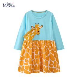 Girl's Dresses Little fur childrens clothing baby girl long sleeved cartoon embroidered giraffe dress cotton autumn casual childrens clothingL2405