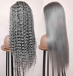 Virgin brazilian Coloured wigs transparent hd lace front grey wigs deep wave Grey human hair frontal lace wigs for black women204703112330