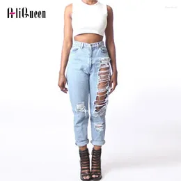 Women's Jeans Vintage Woman Denim Pants Big Holes Baggy For Women Ripped Female Straight Trousers High