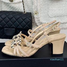15A Sandals Genuine Leather Women High Heel Sandals 2024 Summer New Arrive High Quality Round Toe Classic Style Buckle Strap Female Dress High Heel Sandals