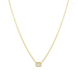 Chains GRA Real 925 Sterling Silver Chain 18K Gold Zircon Simple Baguette Fashion Pendant Necklace For Women High Quality Fine Jewellery