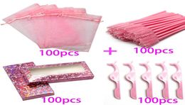 False Eyelashes 50100pcs 4 In 1 Bulk Eyelash Packaging Bag Shining Glitter Colour Pink Box With Brushes And Lash Tweezers1406637