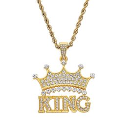 Fashion-crown king diamonds pendant necklaces for men women luxury letters pendants alloy rhinestone chain necklace gold silver jewelry 253S