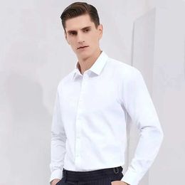 2H1Y Men's Dress Shirts New Mens Formal Wear Solid Colour Slim Breathable Lapel Long-sled Shirt Fashion Luxury Business Workwear Casual Daily Tops d240507