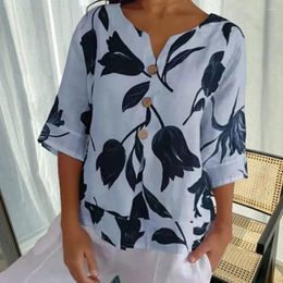 Women's Blouses Soft Texture Top Women Shirt Floral Printed V-neck Blouse Lightweight Summer Tee Casual Streetwear For