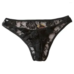 Underpants Men Sexy Erotic Lace Rose Low Waist See Through Seamless G-String Thong Underwear Briefs Panties Men's Shorts